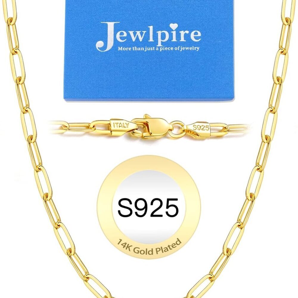 Italian Soild 14K Real Gold Over 925 Sterling Silver Paperclip Chain Necklace fo